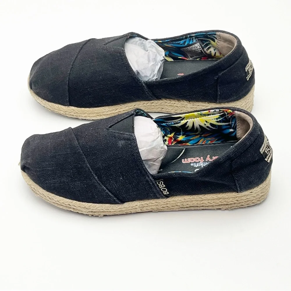 BOBS FROM SKECHERS Black Canvas Espadrilles Memory Foam Insole Slip On Shoes 7.5